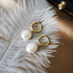 Sterling Silver Natural Baroque Pearl Dangle & Drop Earrings - 2 Colour Avaiable